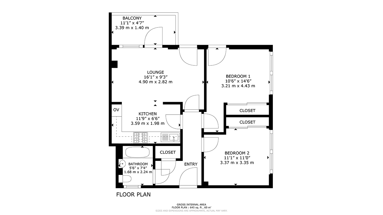 2D Black & White Floor Plan sample